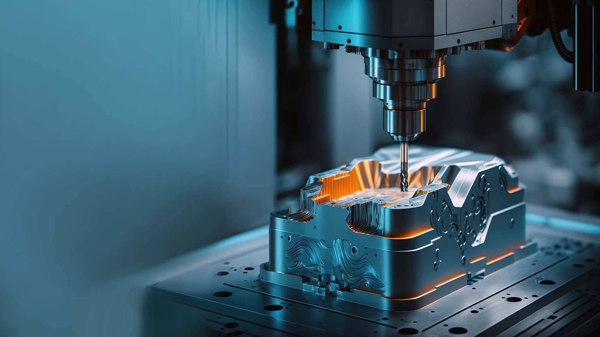 Fresado CNC de la cavidad de un bloque de molde de acero